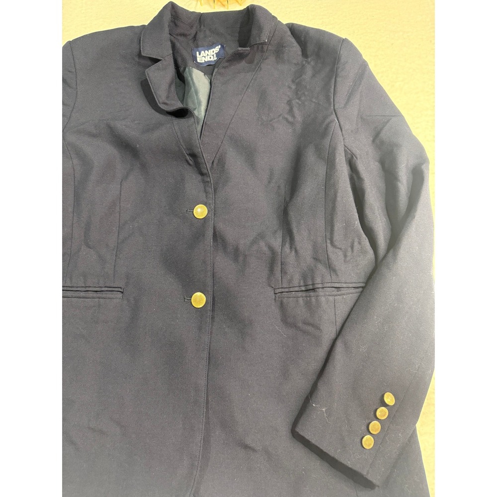 Lands End Womens Navy Blue Two Button Blazer Gold Crest Buttons Size 12